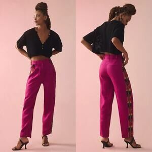Farm Rio Anthropologie Pink Carrot Pants Beaded Linen m Womens Size‎ S
